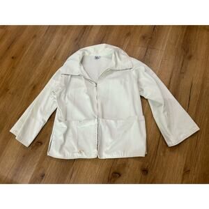 Vintage 40s 50s White Cotton Zip Jacket Workwear M/L Stained AS IS -